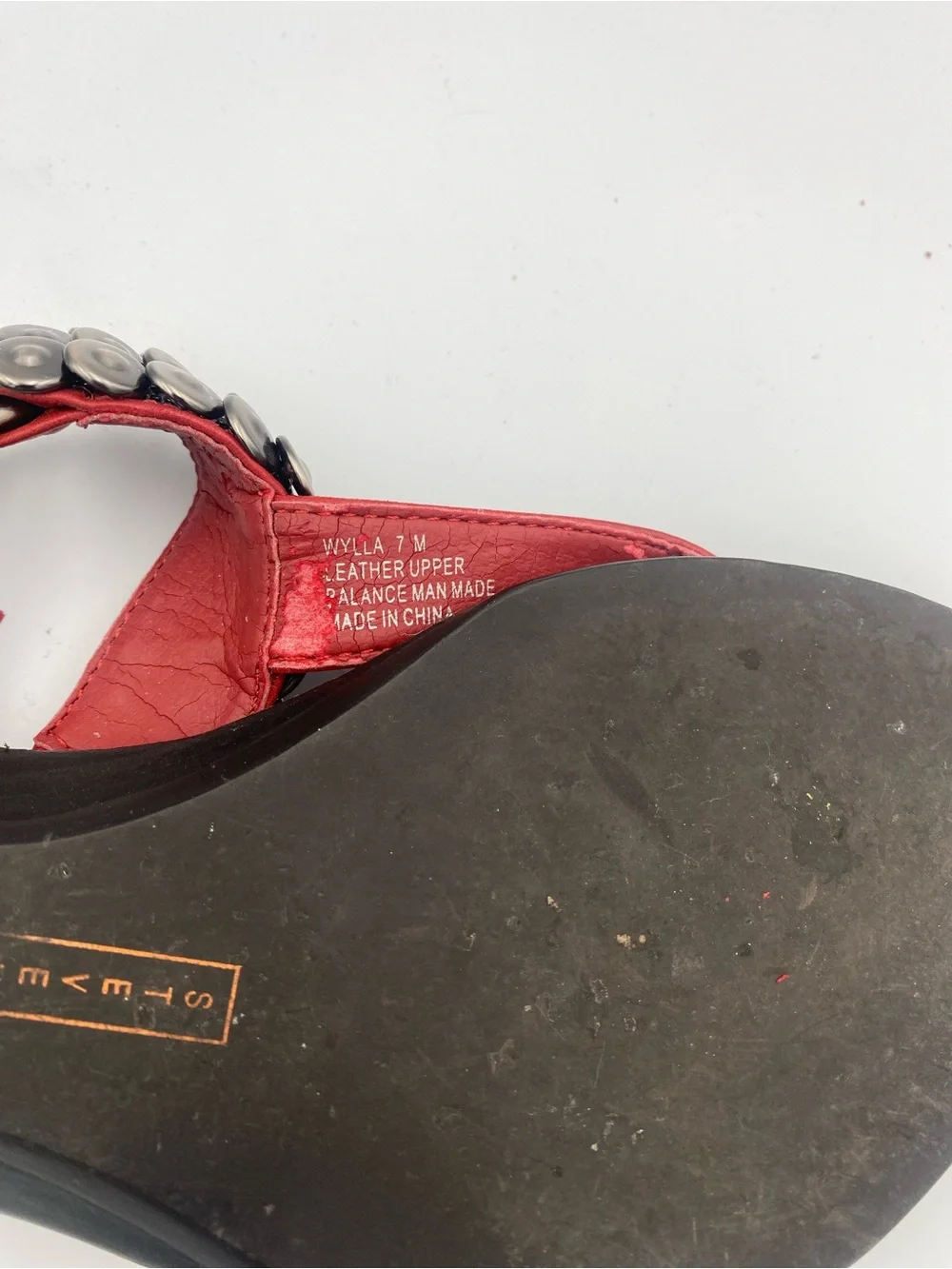 Steve Madden Red Studded T-Strap Sandals for Women